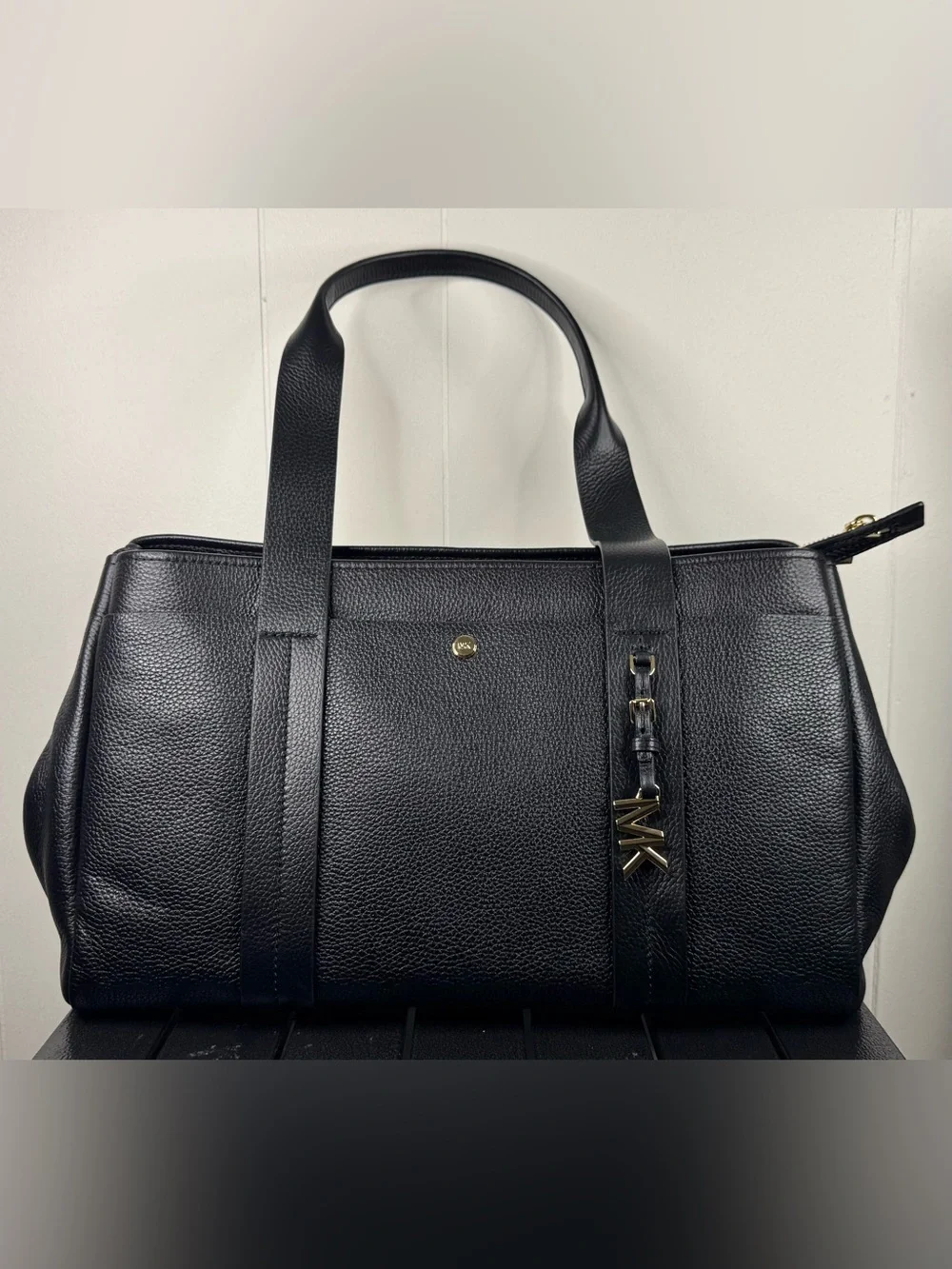 Michael Kors Black Pebbled Leather Tote with Gold Hardware